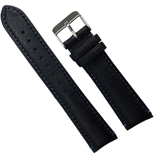 20mm Black color w/blue threading Genuine Leathe Watch Band