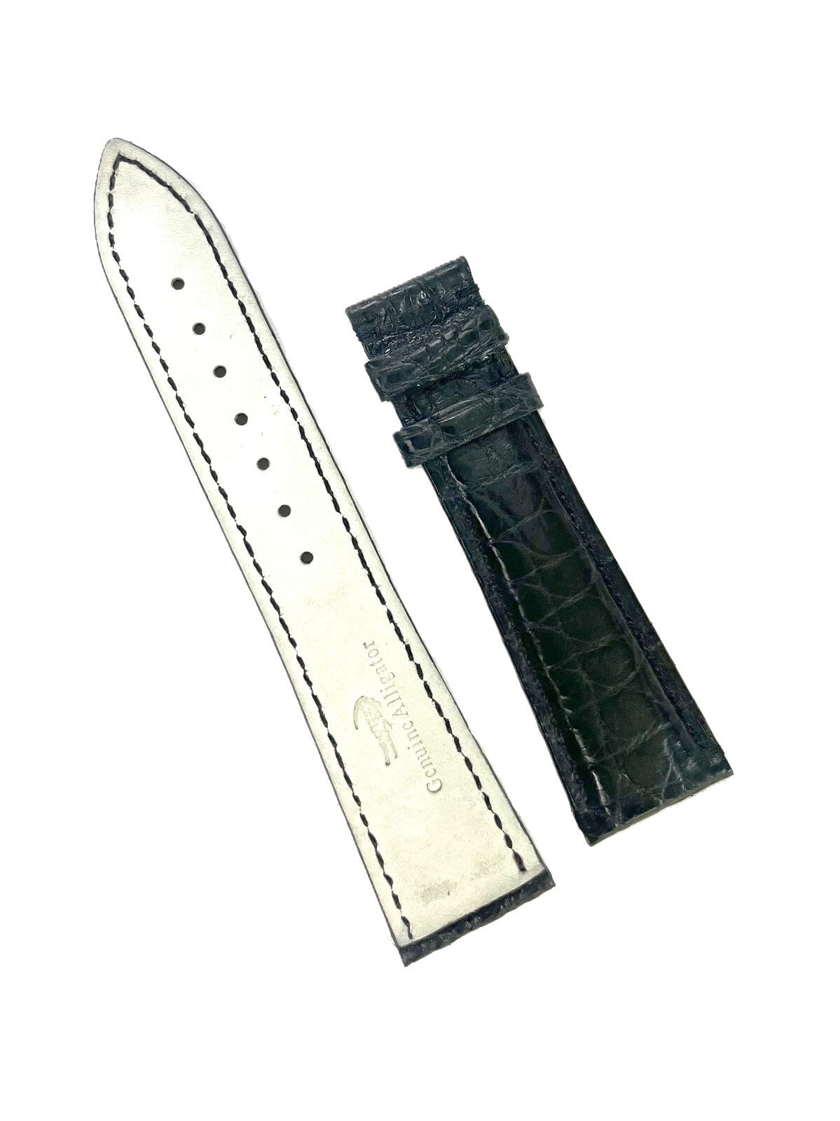 Genuine Alligator Leather Watch Band Padded 21mm Black, High Quality