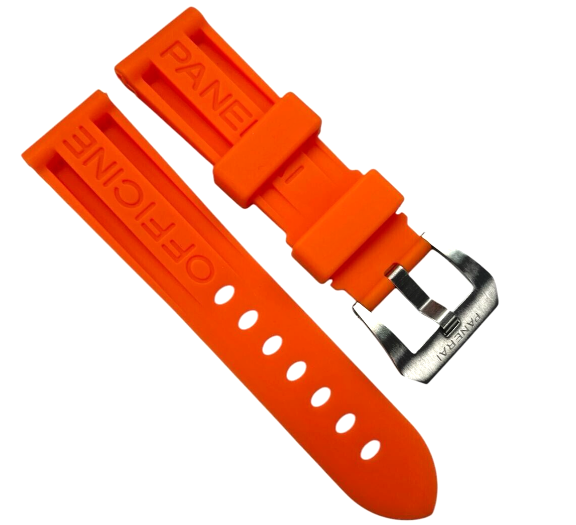 New Watch Band 24mm Rubber Strap ORANGE Color for PANERAI OFFICIAL
