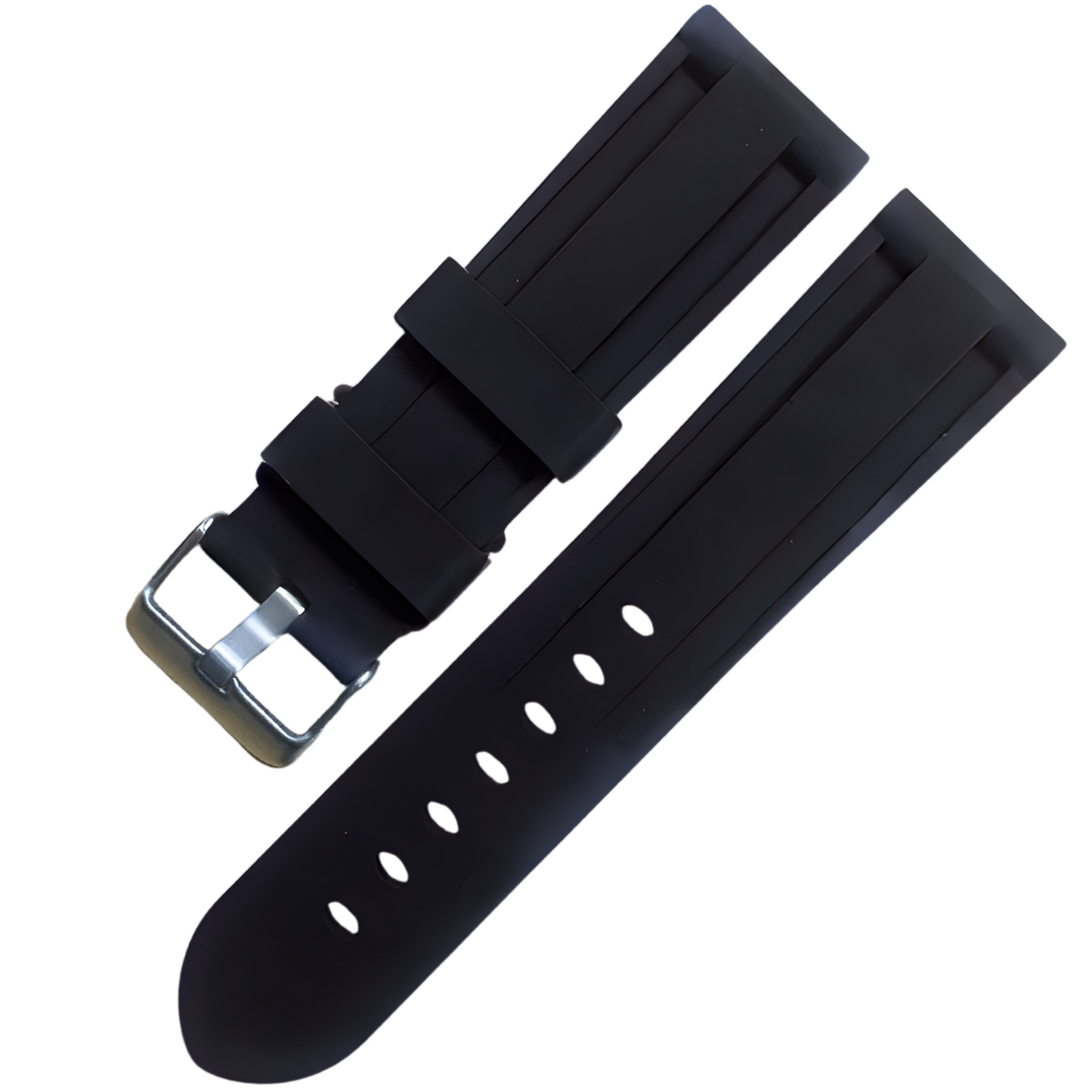 Panerai-Style 20mm Silicone Watch Band - Black Comfortable & Durable