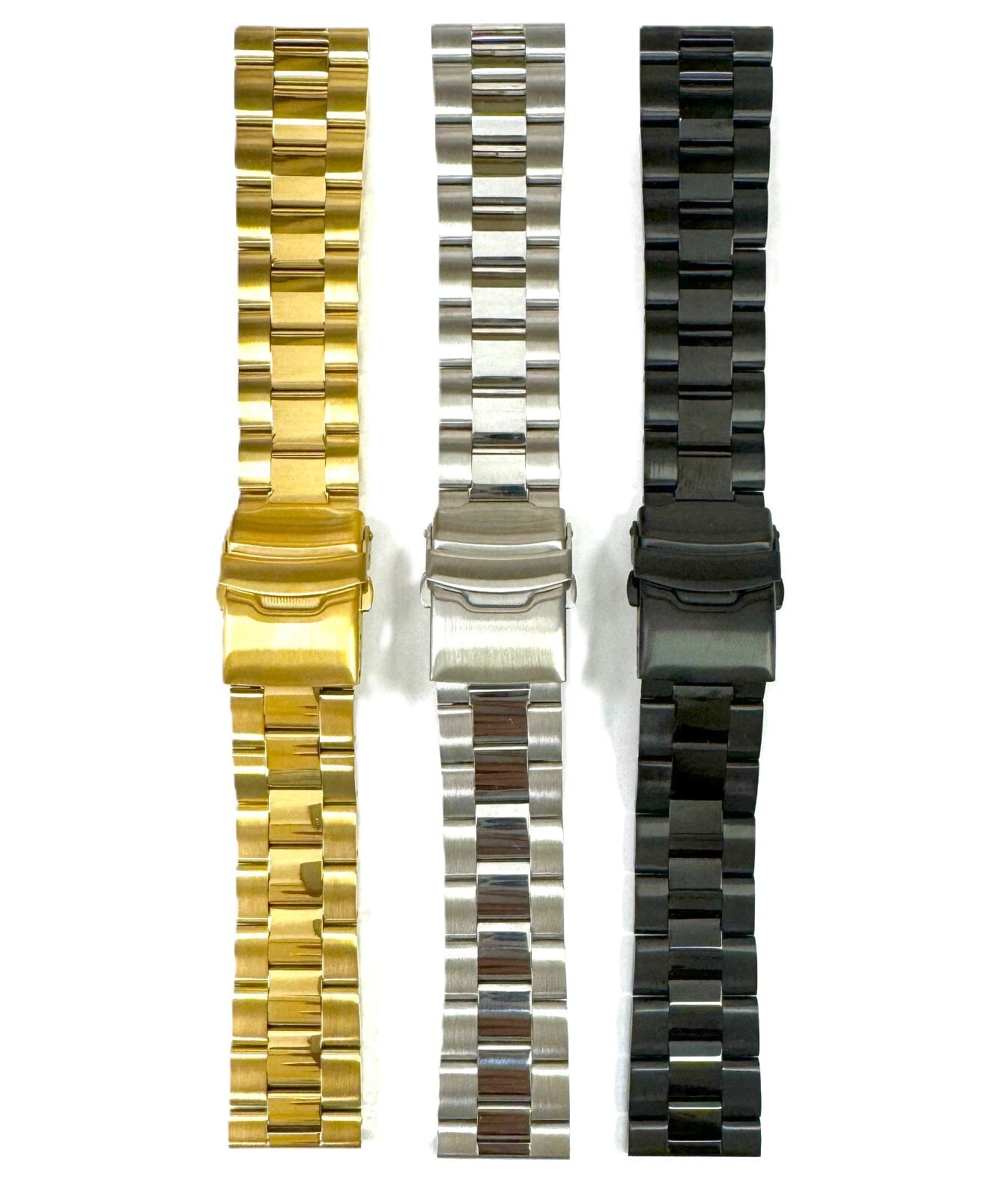 22mm Convertible-Ends Middle-Bold Oyster Solid Stainless Steel Watch Bands