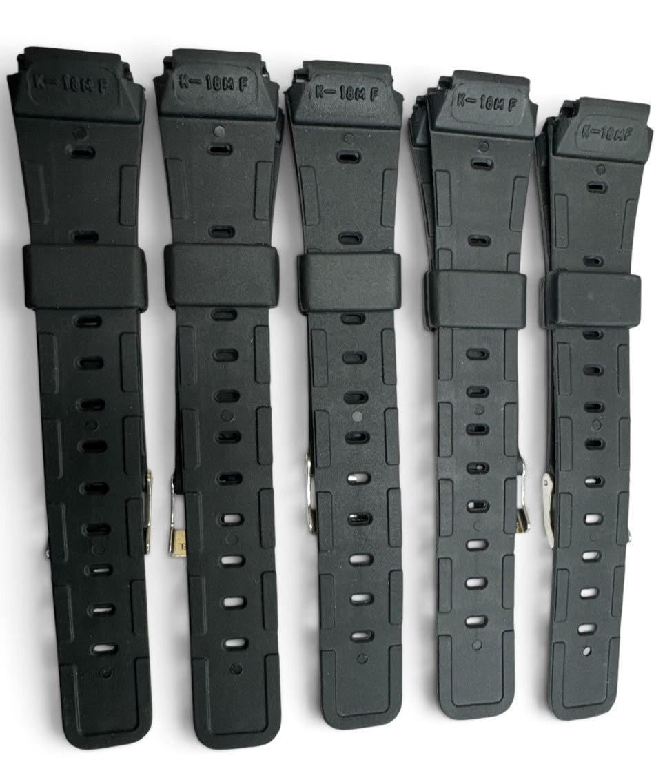 5PC 18MM PVC Rubber Classic Black Watch Band fit Casio G-Shock and Other ``