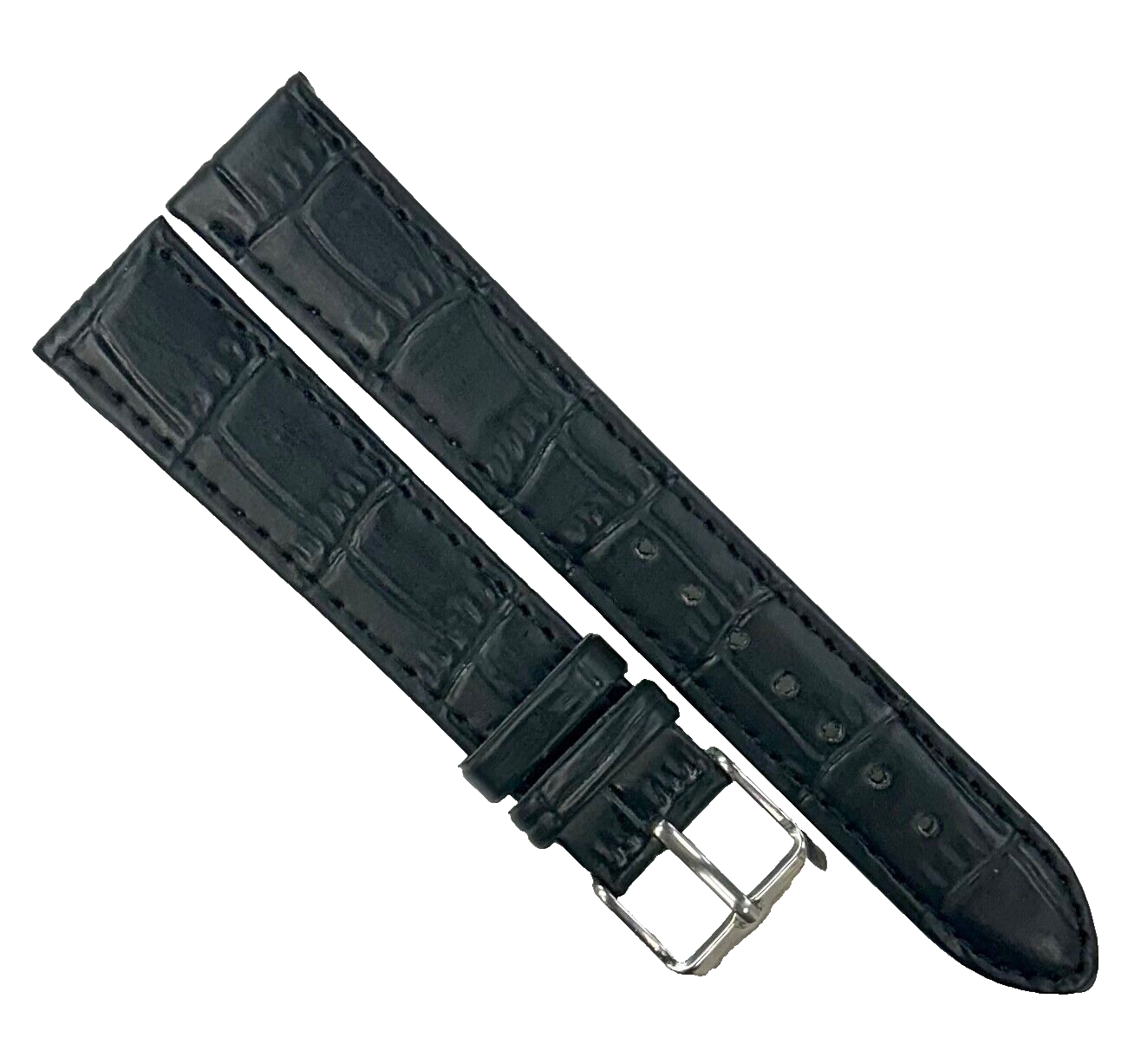 Lot of 6 Watch Bands Black Genuine Leather Alligator Grain Flat Stitches 18x16mm