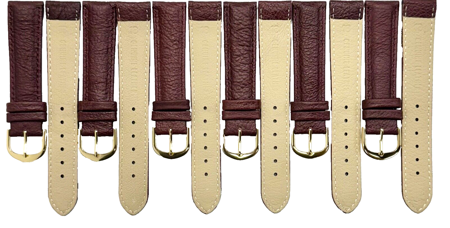 Lot of 6 Watch Bands Genuine Leather Burgundy Color Plain Padded stitched , 18MM