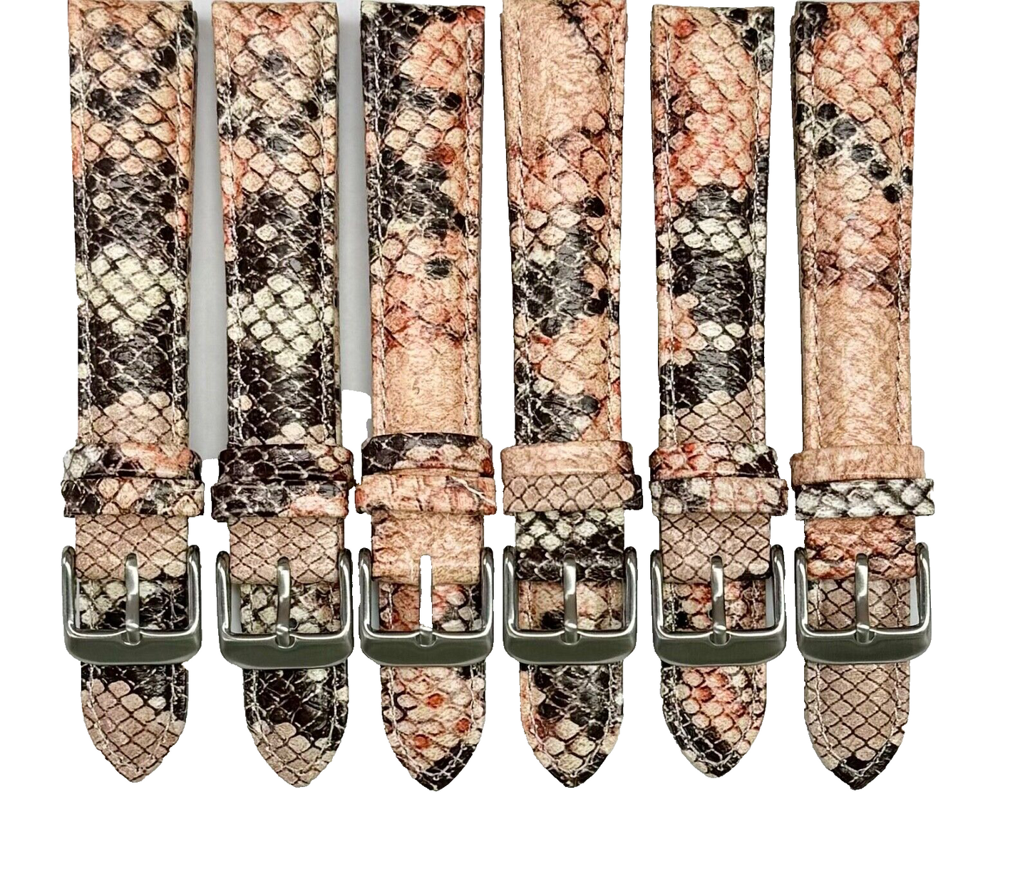 Lot of 6 Watch Band Multi-color Genuine Leather Snake Grain Padded Stitched 18MM