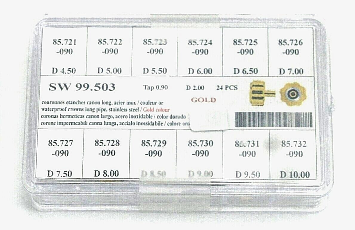 Watch Screw Crowns for Heavy Duty  Gold, Assortment of 24Pcs. HIGH QUALITY 