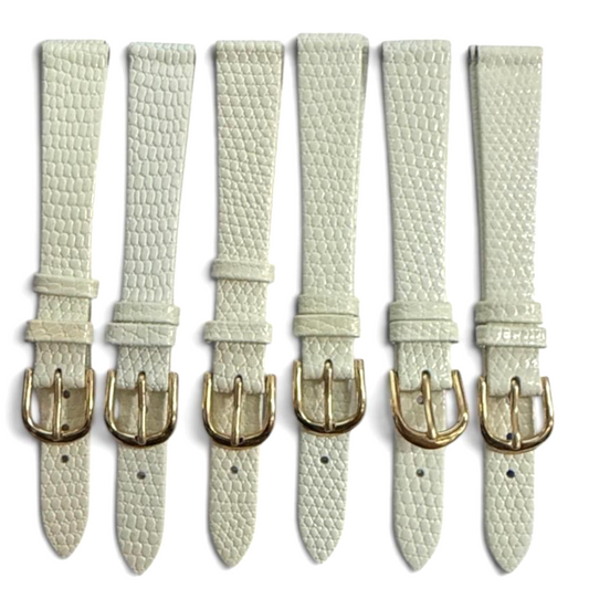 (set of 6) 13mm white color Genuine Leather Lizard Grain Watch Band Strap