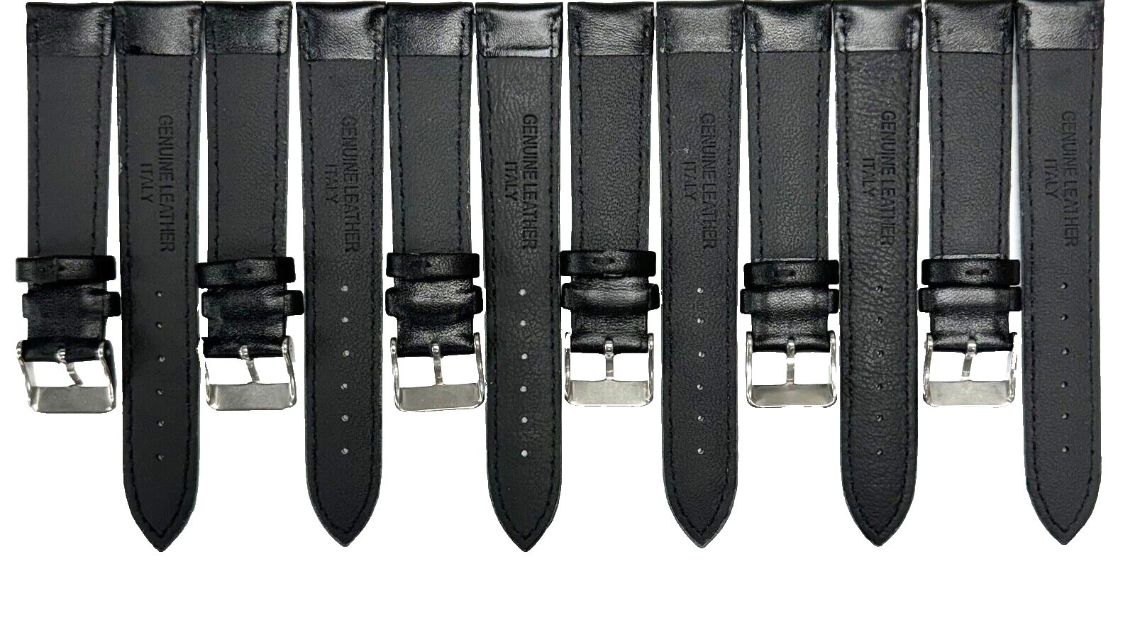 Lot of 6 Watch Bands Plain Black w Purple Stitches Genuine Leather Padded 19mm
