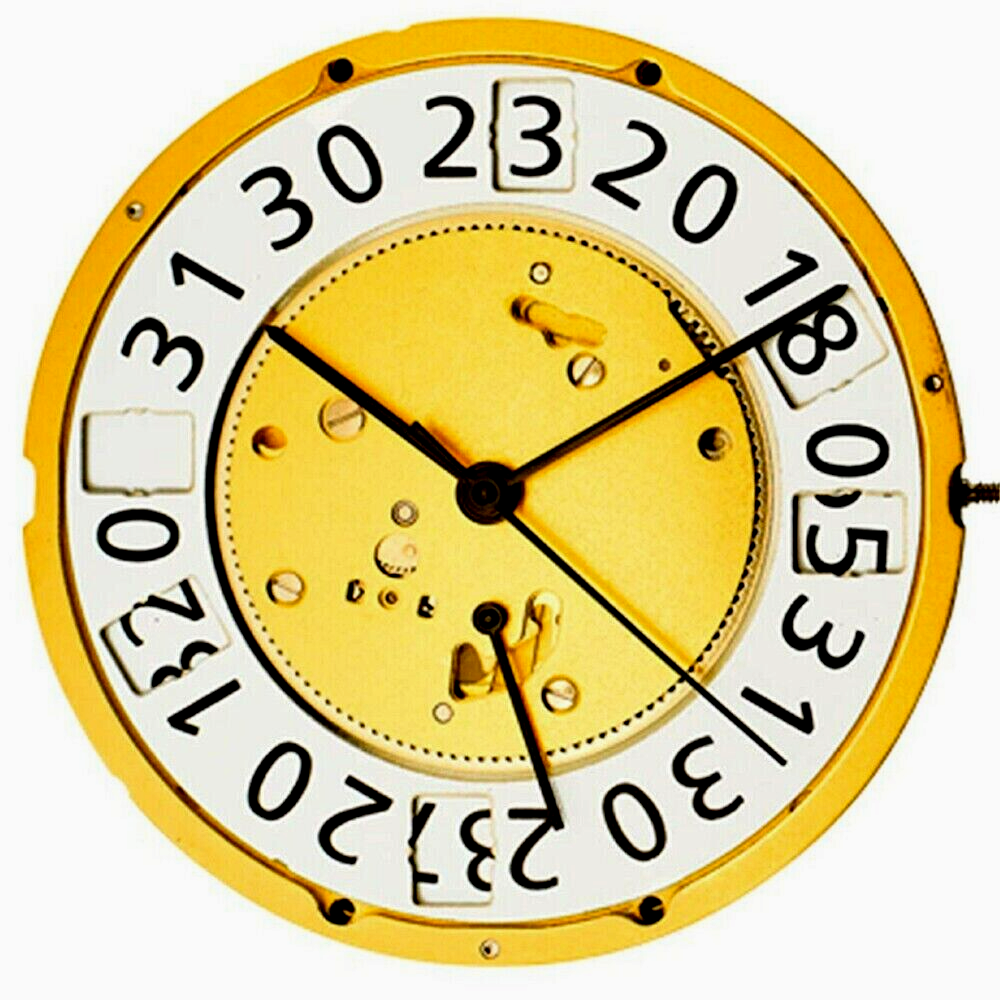 Ronda Quartz Watch Movement 7003L, 3Hand Big Date at 12 Retro at 6