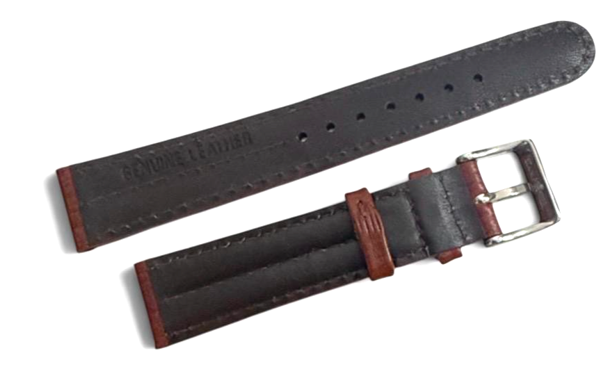 Watch Band Brown Genuine Leather Padded Stitches 18mm