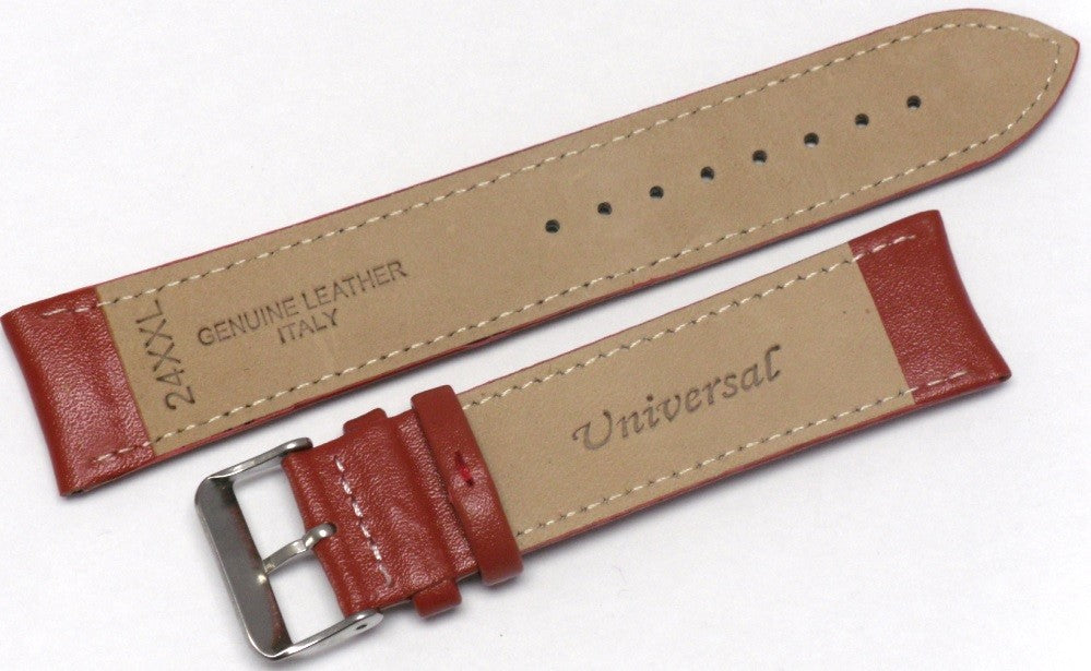 24 MM XXL Plain Red Genuine Leather Watch Band Stitched fit Men Watches
