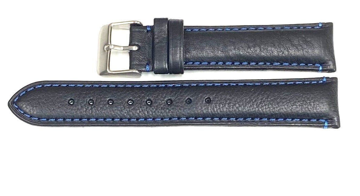 Excellent Quality, Watch Bands Genuine Leather Plain PADDED, Stitches Black 19MM