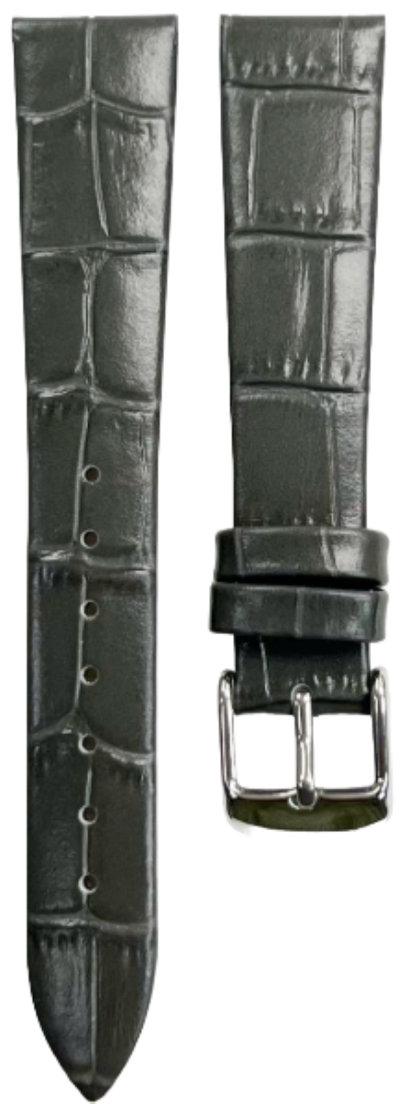 1PC Iron Grey Leather Flat Unstitched Alligator Grain Watch Band Size 18MM