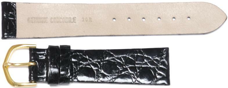 Watch Band  Black Real Crocodile Skin  20MM Regular Length,Flat