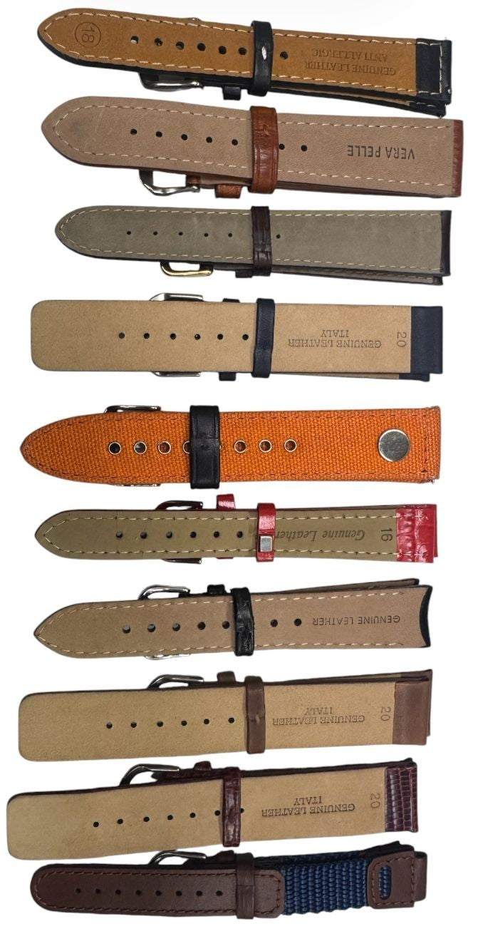 LOT OF 10 WATCH BANDS MIX SIZE STYLE AND COLORS 16-22mm
