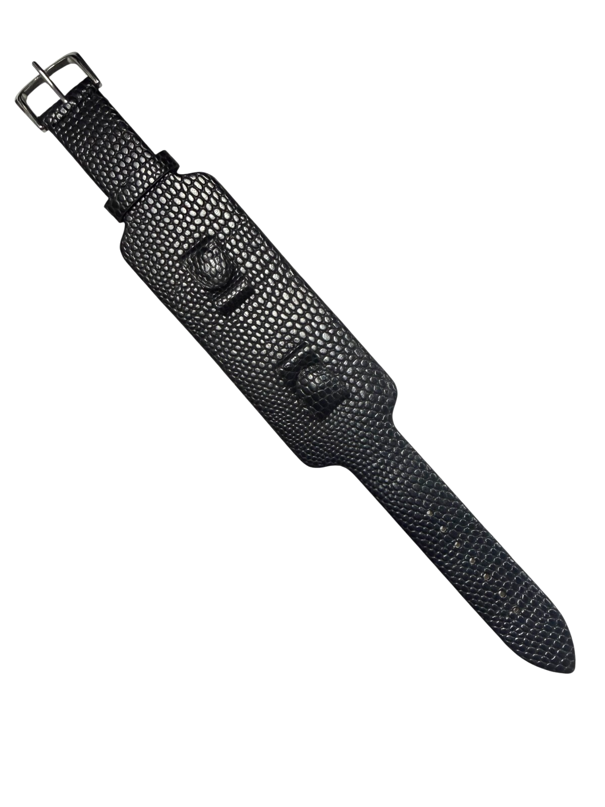 18mm Lizard Patterned Leather Watch Band Black for Fossil & Guess Watches