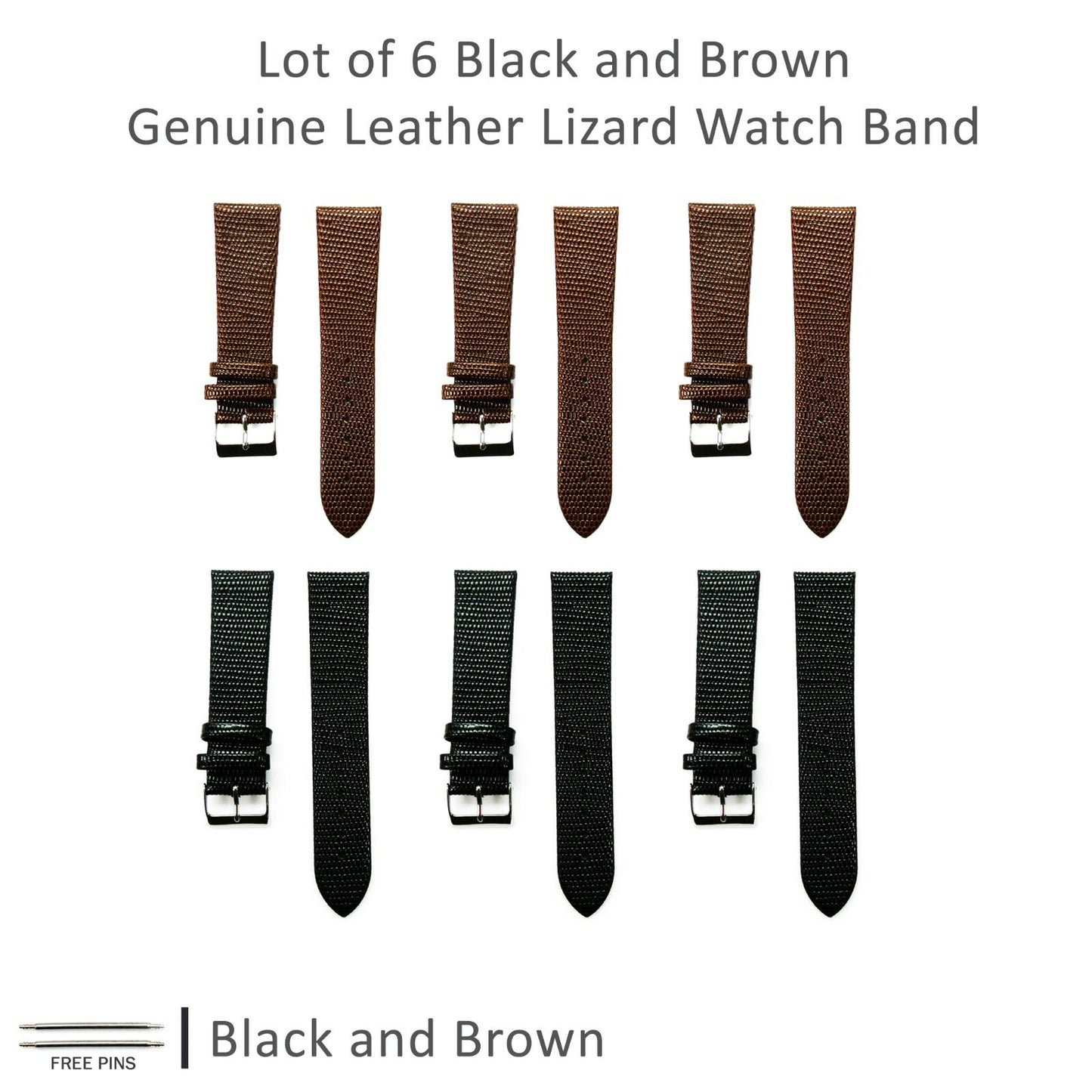  Lot of 6Pcs.Watch Bands Genuine Leather Lizard Grain Flat 12MM to 24MM 8 Colors