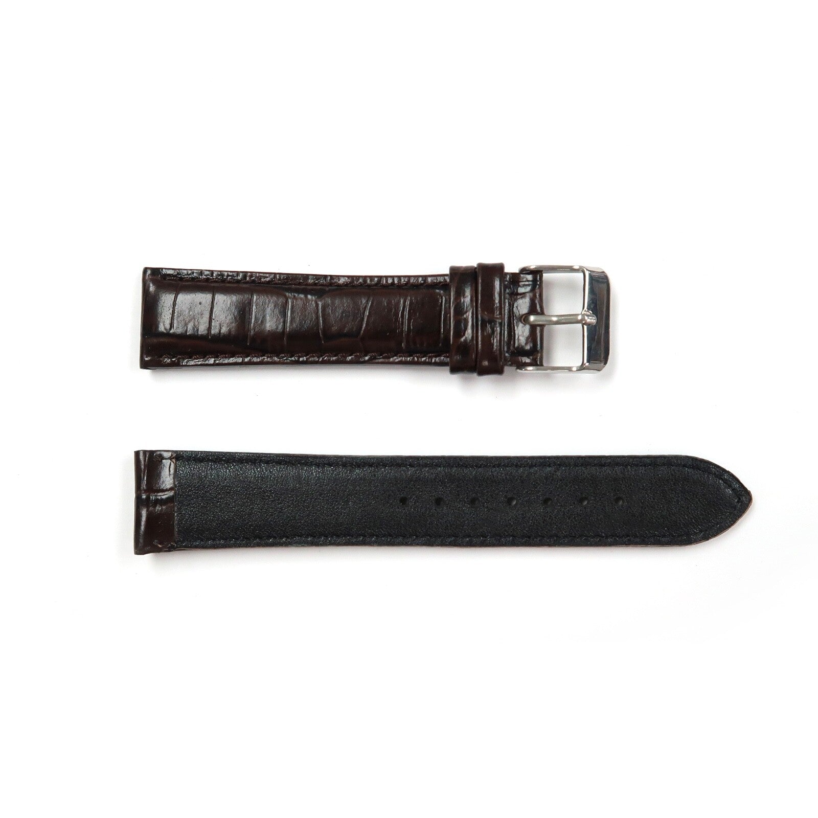 Genuine Leather Watch Band 20mm Padded Croco Grain Stitched in Brown
