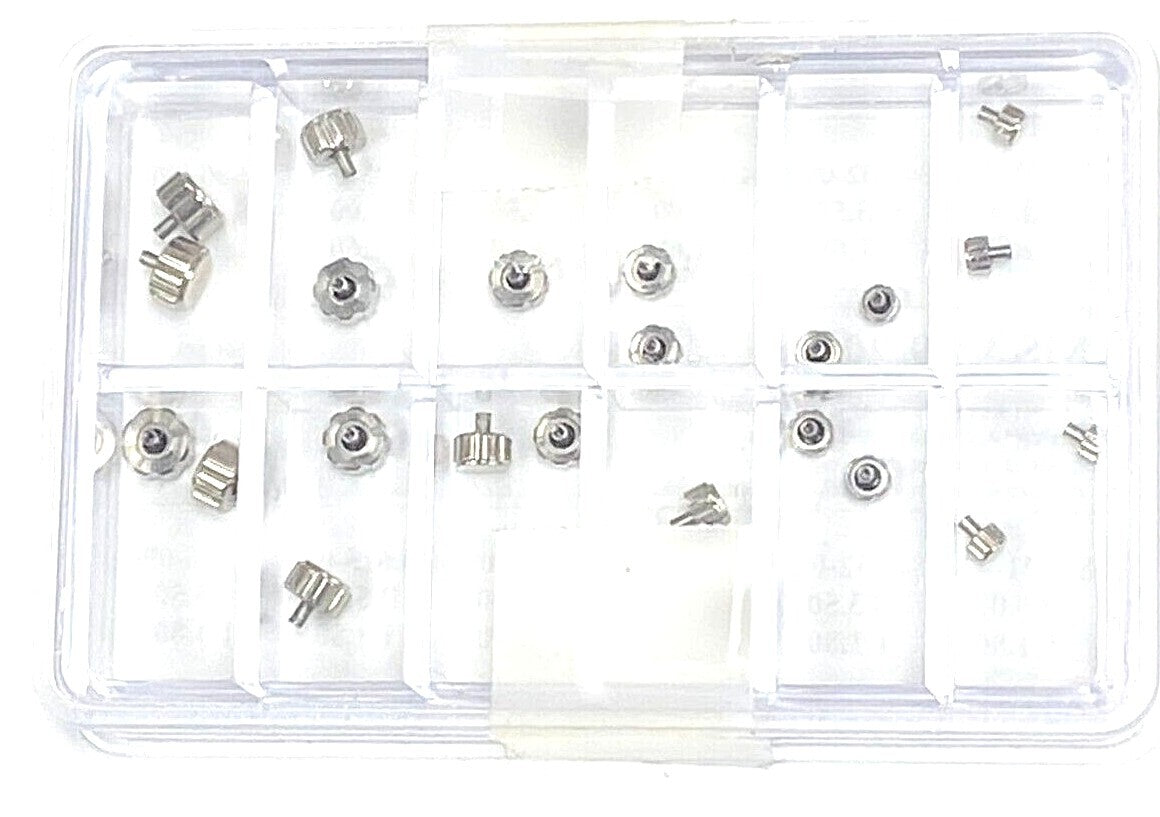 Watch Screw Crowns for Heavy Duty SILVER , Assortment of 24Pcs. HIGH QUALITY 