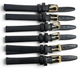 (SET OF 6) Genuine Leather Band 8mm Flat Leather Watch Strap Black/Gold Buckle
