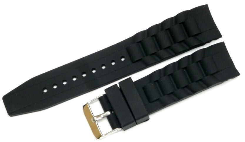 Watch Band Silicone Black 22MM Curved Ends Fit Sports  Men Watches