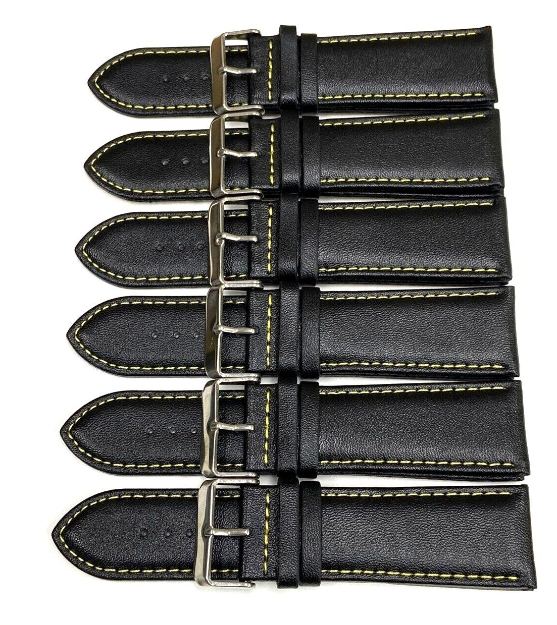 Watch Band Genuine Leather Plain PADDED With Stitches Black Color Of Size 26MM