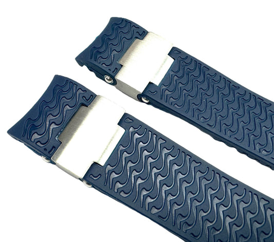 22mm Blue Curved Rubber Watch Band for ULYSSE NARDIN Maxi Marine With Metal Pcs