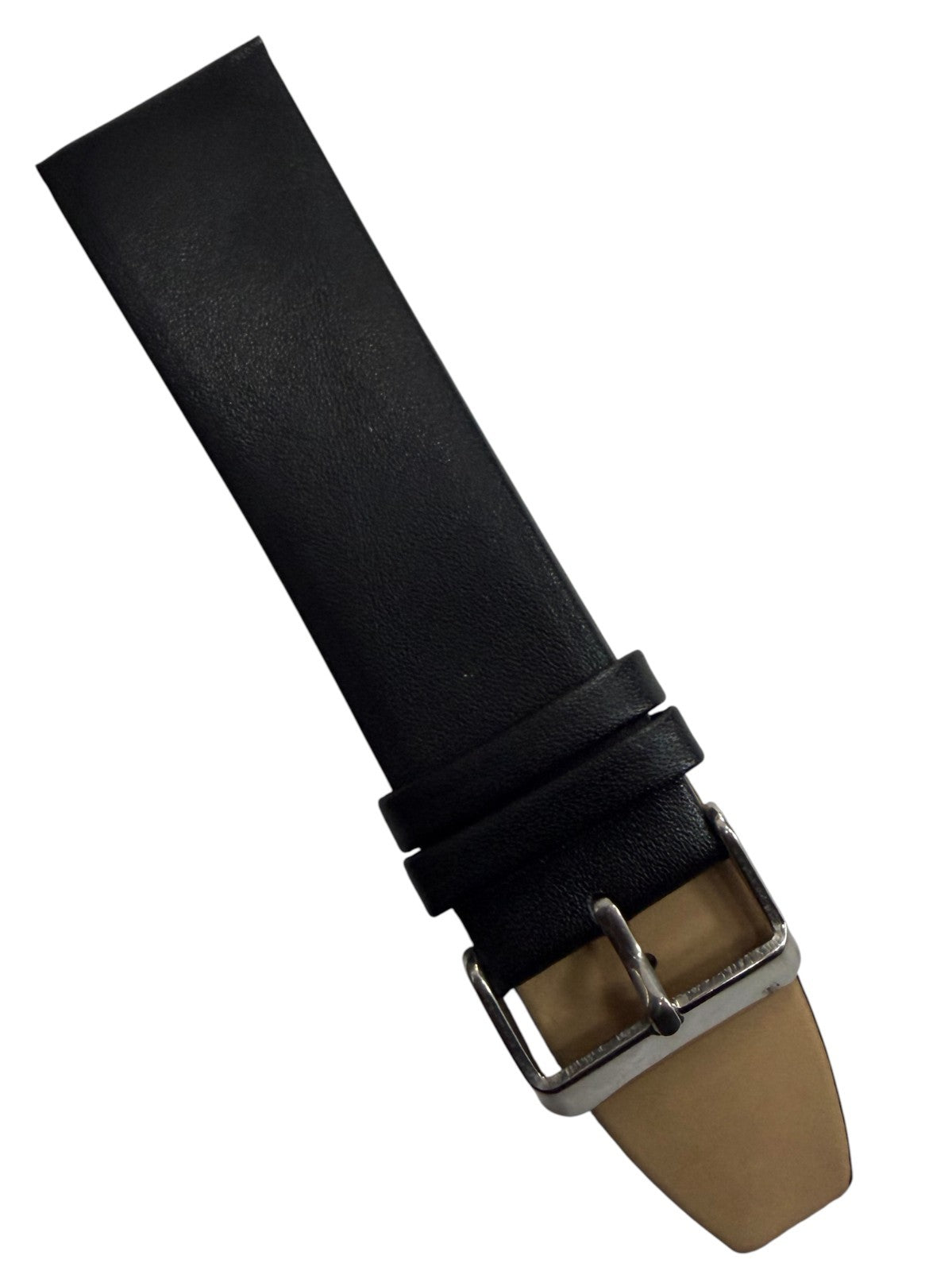 24mm Genuine Leather Black Watch Band – Slim Flat Grain Strap Gold/Silver Buckle