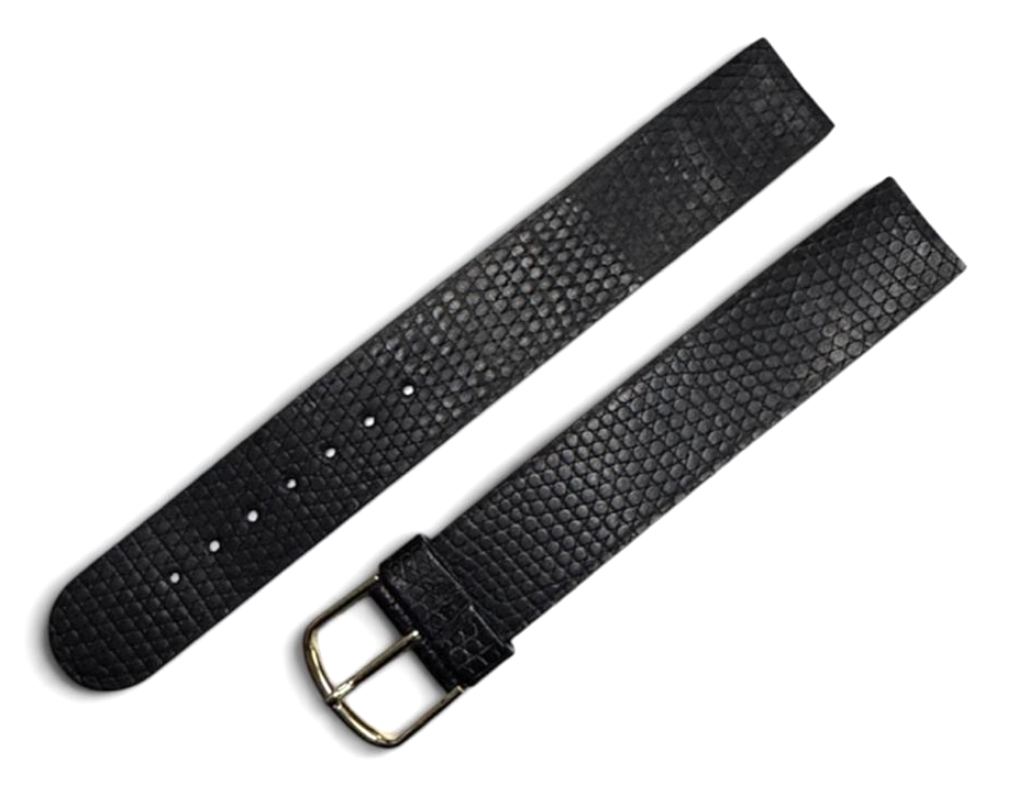 18 mm FLAT BLACK LIZARD STYLE LEATHER GRAIN -Gold-tone Buckle Watch Band