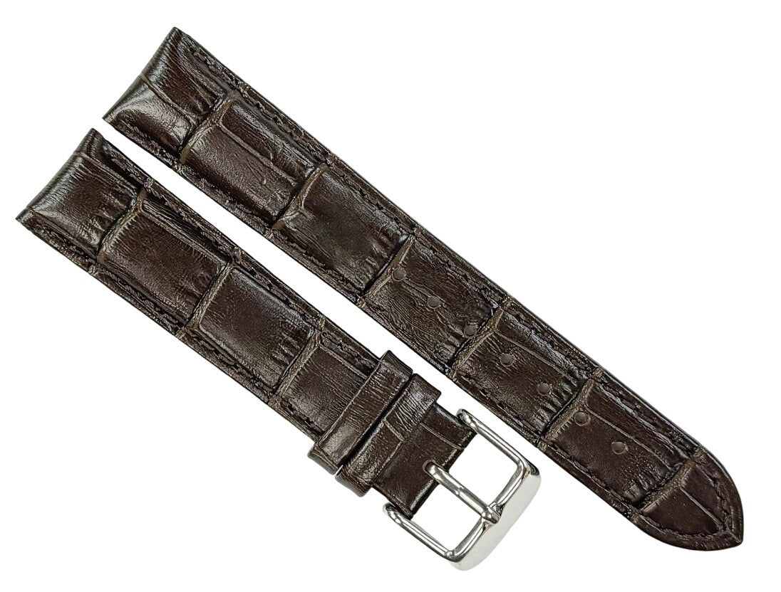 Watch Band Genuine Leather Alligator Grain D.brown Padded,Stitched 14mm