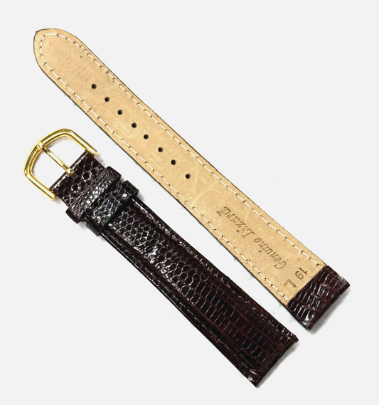 19mm D-BROWN 100% Real Lizard Watch Band Padded Watch Strap With Gold Buckle