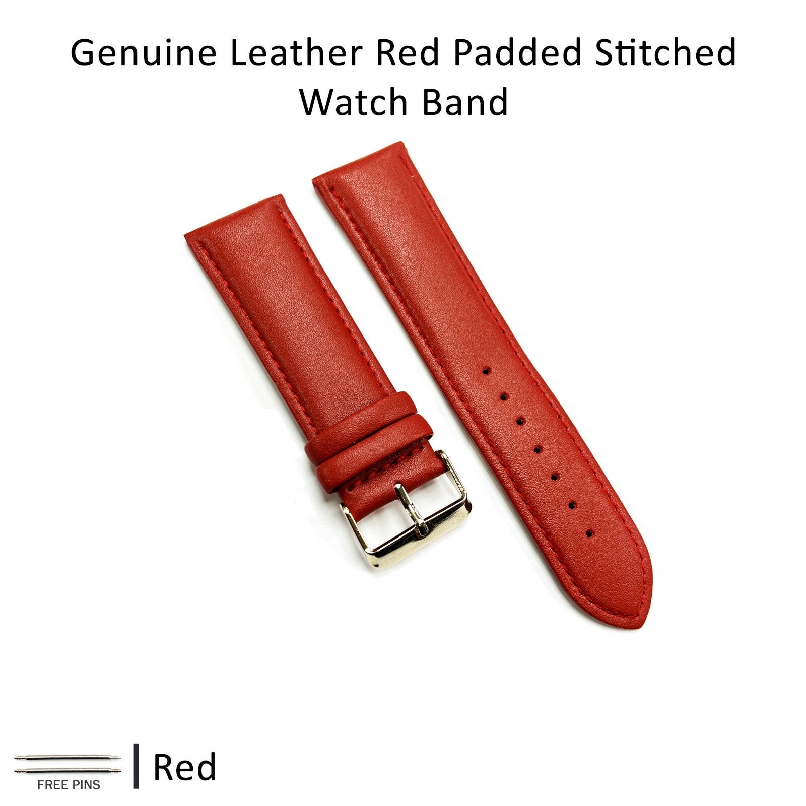 Alligator Leather RED Color Watch Band 16 MM to 22 MM RED/WHITE Stitched