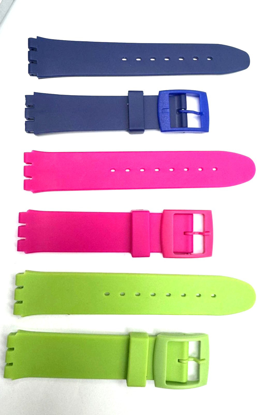 SET OF 3 COLORS 17MM PVC Watch Band Flat without Pins for SWATCH Green Pink Blue
