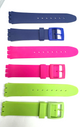 SET OF 3 COLORS 17MM PVC Watch Band Flat without Pins for SWATCH Green Pink Blue
