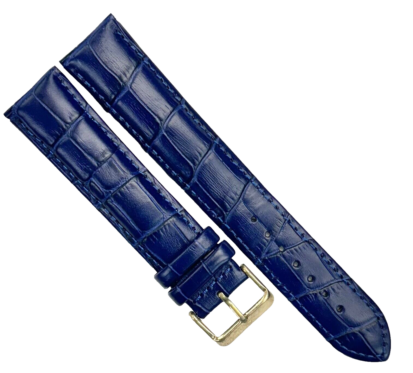 Watch Band Blue Genuine Leather Alligator Grain Padded, Stitched, 22mm XXL