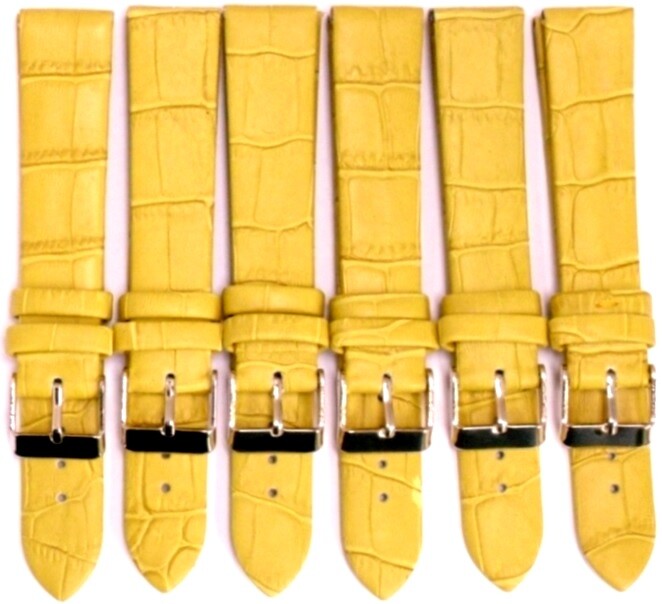 Lot of 6Pcs.Watch Bands Genuine Leather Alligator Grain Yellow Flat 16mm