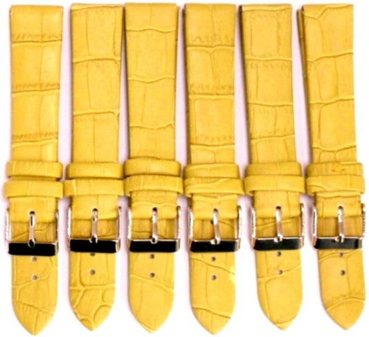 Lot of 6Pcs.Watch Bands Genuine Leather Alligator Grain Yellow Flat 16mm