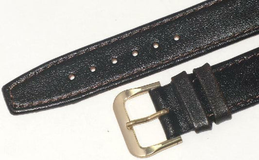 Watch Band Plain (Dark Brown) Genuine Leather  Flat Stitched 18mm (A1 Quality)