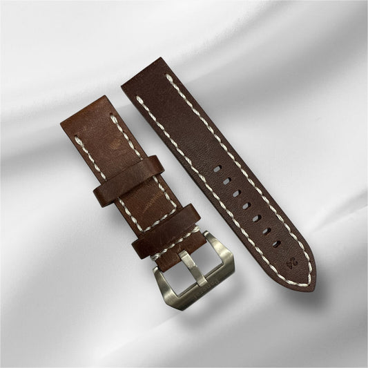 Watch Band Leather Strap Brown fits PANERAI 22mm,24mm,26mm Flat (High Quality)
