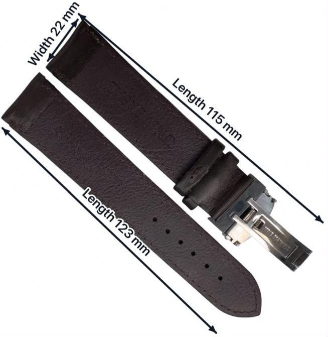 22mm BLACK Genuine Leather stitched Padded Watch Band With Deployment Buckle