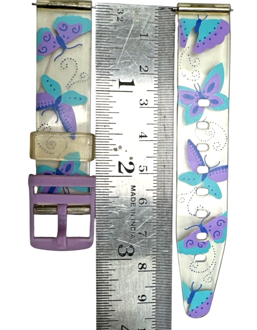 16MM PLASTIC PVC WATCH BAND BUTTERFLY DESIGN CLEAR /TRANSPARENT BAND