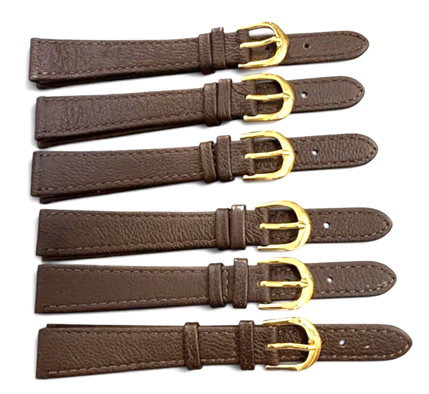 (set of 6) Quality Genuine Leather Brown Color Watch Band -12,14mm