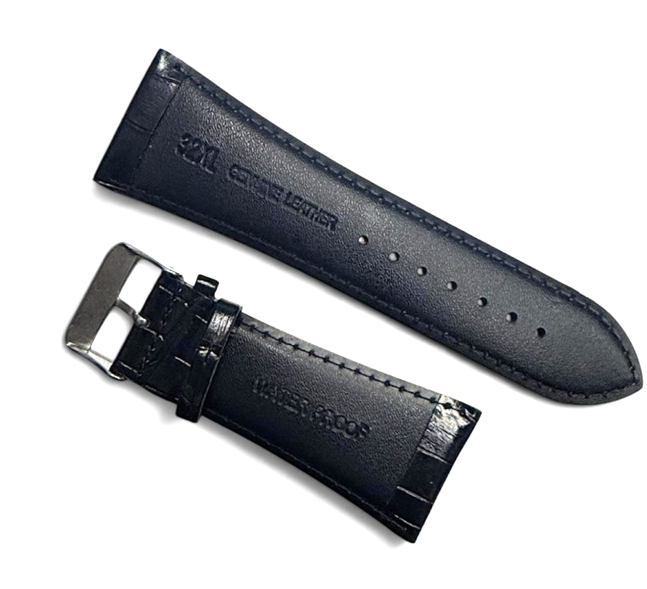 Leather Watch Band, Alligator Style Black color Strap -32mm
