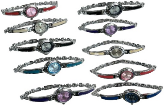 10pcs Set Women's Fashion Steel Band A01 Quartz Watch Multi-Color Bracelet