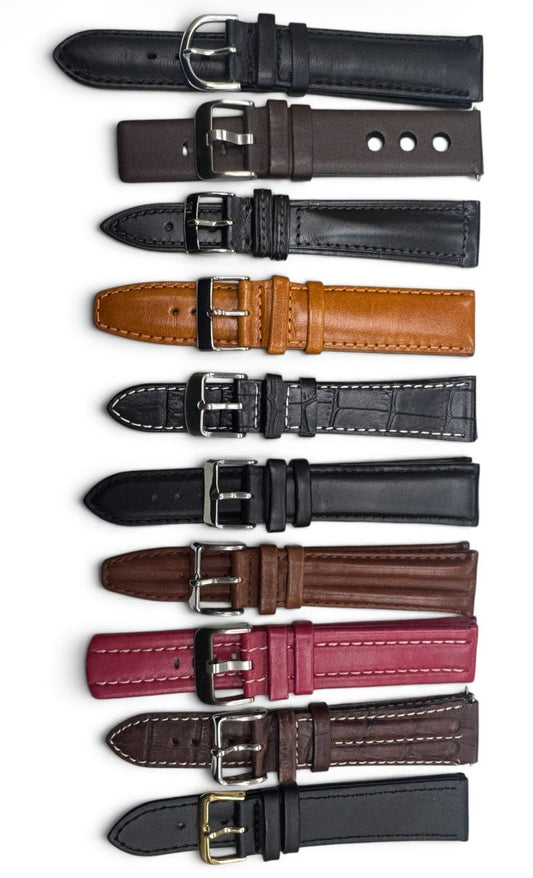 LOT OF 10 WATCH BANDS 20MM GENUINE LEATHER MIX STYLE AND COLORS