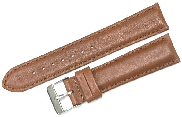 Watch Band Light Brown Genuine Leather Padded, Stitched 20MM