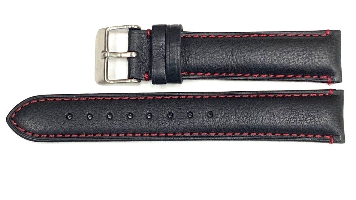Excellent Quality, Watch Bands Genuine Leather Plain PADDED, Stitches Black 19MM