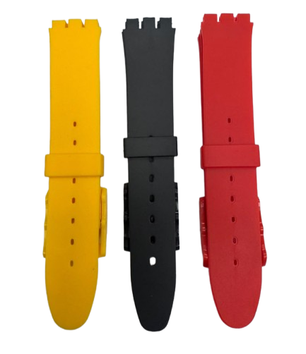SET OF 3 COLORS 17MM PVC Watch Band Flat without Pins for SWATCH Blck Red Yellow