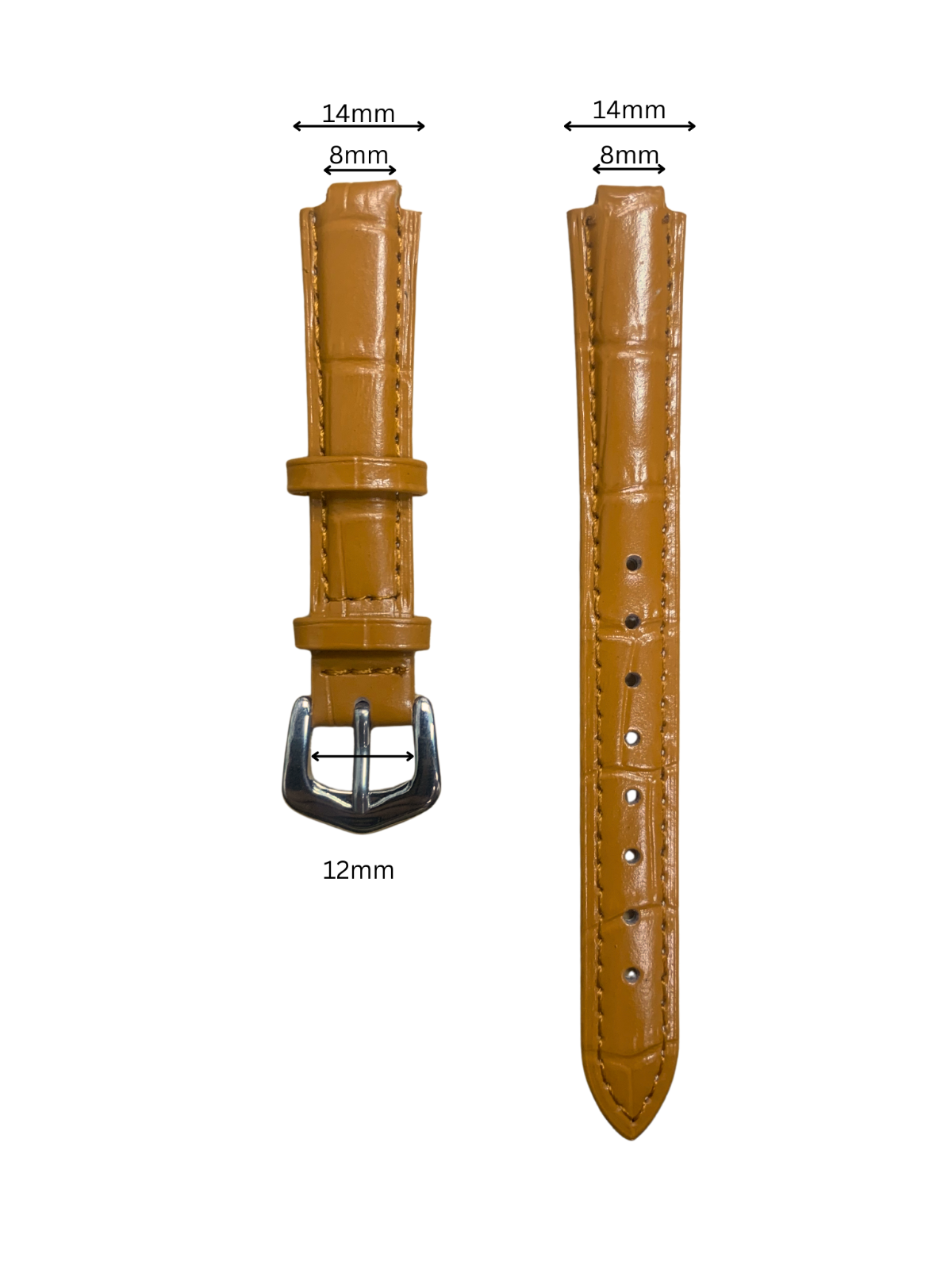 14mm Tan Genuine leather Band Strap Crocodile-Style w/ Buckle