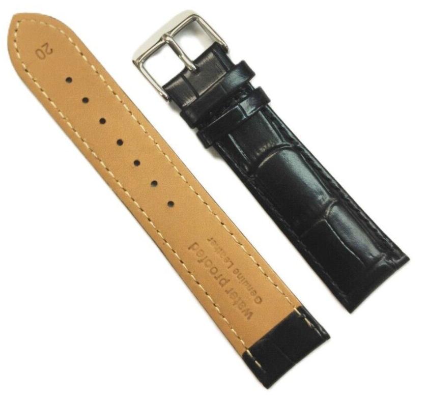 Watch Band Black Genuine Leather Alligator Grains  Padded 20 MM  Best Quality